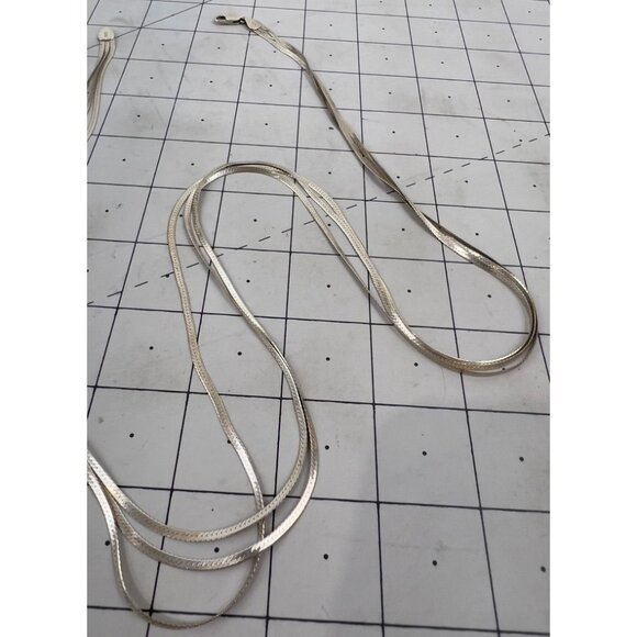Sterling Silver Multi Strand Herringbone .925 Vintage Necklace Chain 30" - Picture 3 of 8